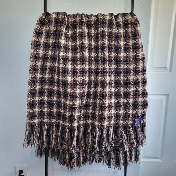 Pendleton Throw Blanket 100% Pure Wool Oregon Fringe 52"x57" Woven Houndstooth - Picture 1 of 10